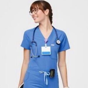 Figs Catarina scrub top Capri blue